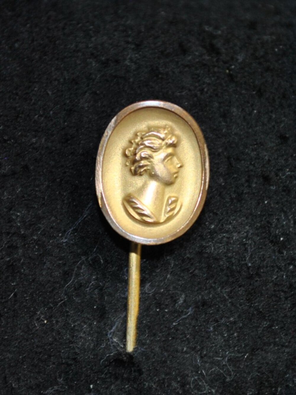 Antique Gold-tone Side Profile of a Woman Cameo Stick / Tie Pin